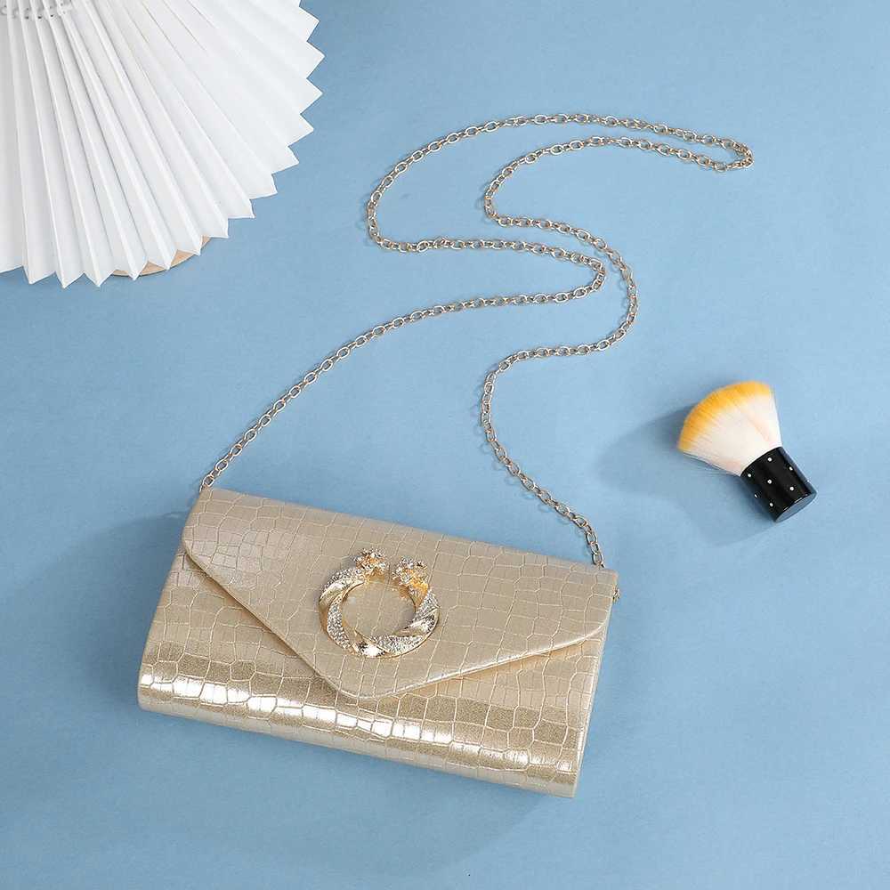 HighEnd Diamond Inlaid PU Crocodile Pattern Shoulder Bag Fashion Dinner Bag with Metal Chain for Banquet Party Dress H251027