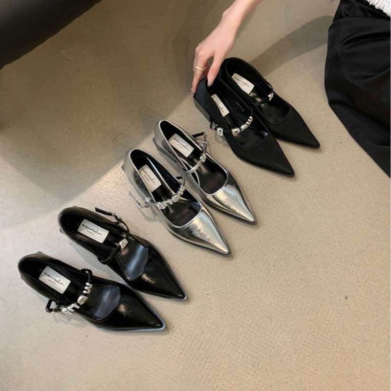 2025 Autumn New Niche Mary Jane Designer Shoes - Women's Pointed Toe Thick Mid-Heel Single Shoes, One-Strap Buckle for Outdoor & Evening Occasion