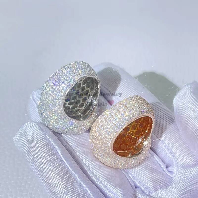 Solid Silver Pass Diamond Tester Hip Hop Iced Out Men Vvs Moissanite Rings 925 Sterling Silver