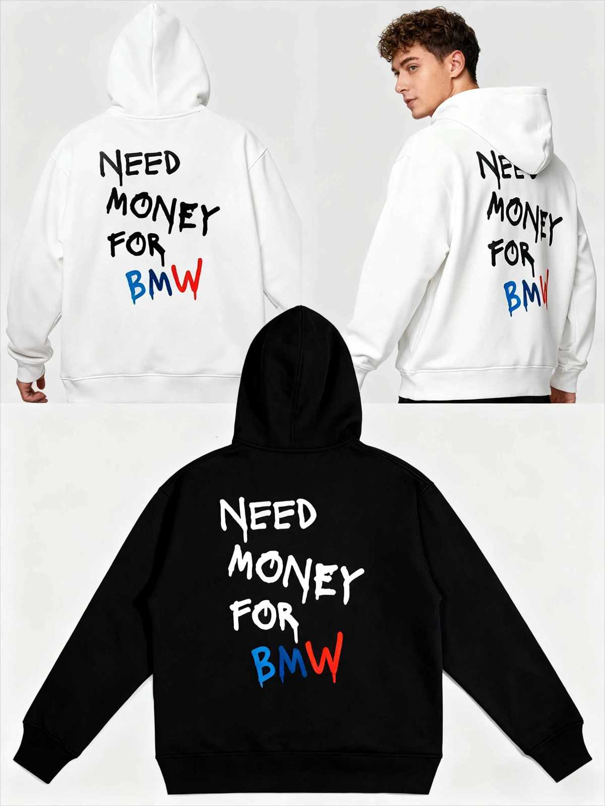 Mens and Wens Streetwear Hoodies Need Mey BMW Mens and Wens Autumn and Winter Mens Sweaters Trend Loose Fi Y251028