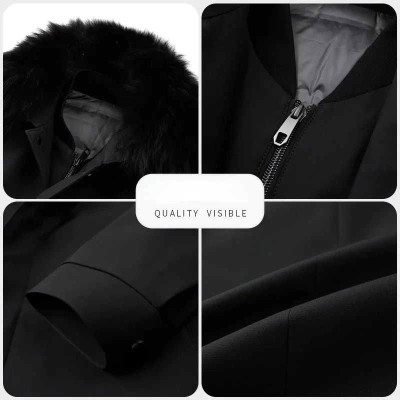 Winter Down Jacket Mens Fashion Midlength Fur Collar Thick White Duck Down Coat Male Casual Detachable Liner Warm Coat 251023