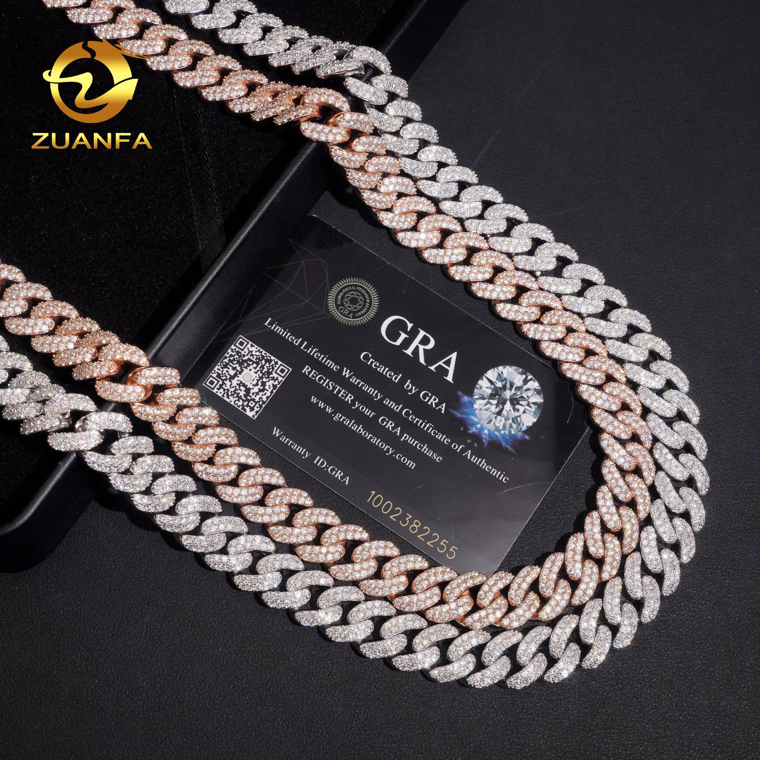 Hip Hop Jewelry 13mm 2 Rows Moissanite Cuban Link Chain 925 Silver Iced Out Moissanite Cuban Chain for Men