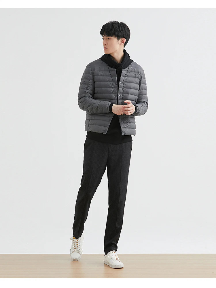 Mens Down Jacket Ultra Light 90 White Duck Men Warm Liner Windproof Round Neck Lightweight Button Midlayer 251015