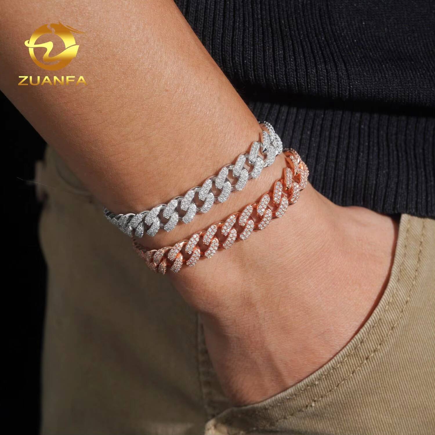 Everyday Moissanite Chain Cuban Links Prong Chain 925 Silver Oval Shape Cuban Link Chain Necklace Rose Gold Plated