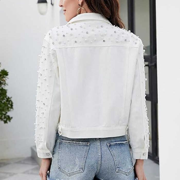 EWQ Streetwear Patchwork Rivet Denim Jacket Women Fashion Lapel Long Sleeve Loose Coats Female Outerwear Autumn Trend 240824