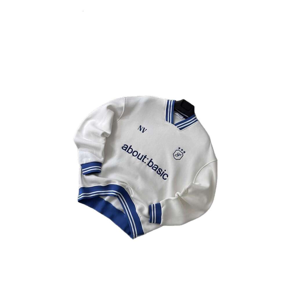 Simple Autumn Casual Style V-Neck Pullover Top with 3D Letter Embroidery and Striped Pattern