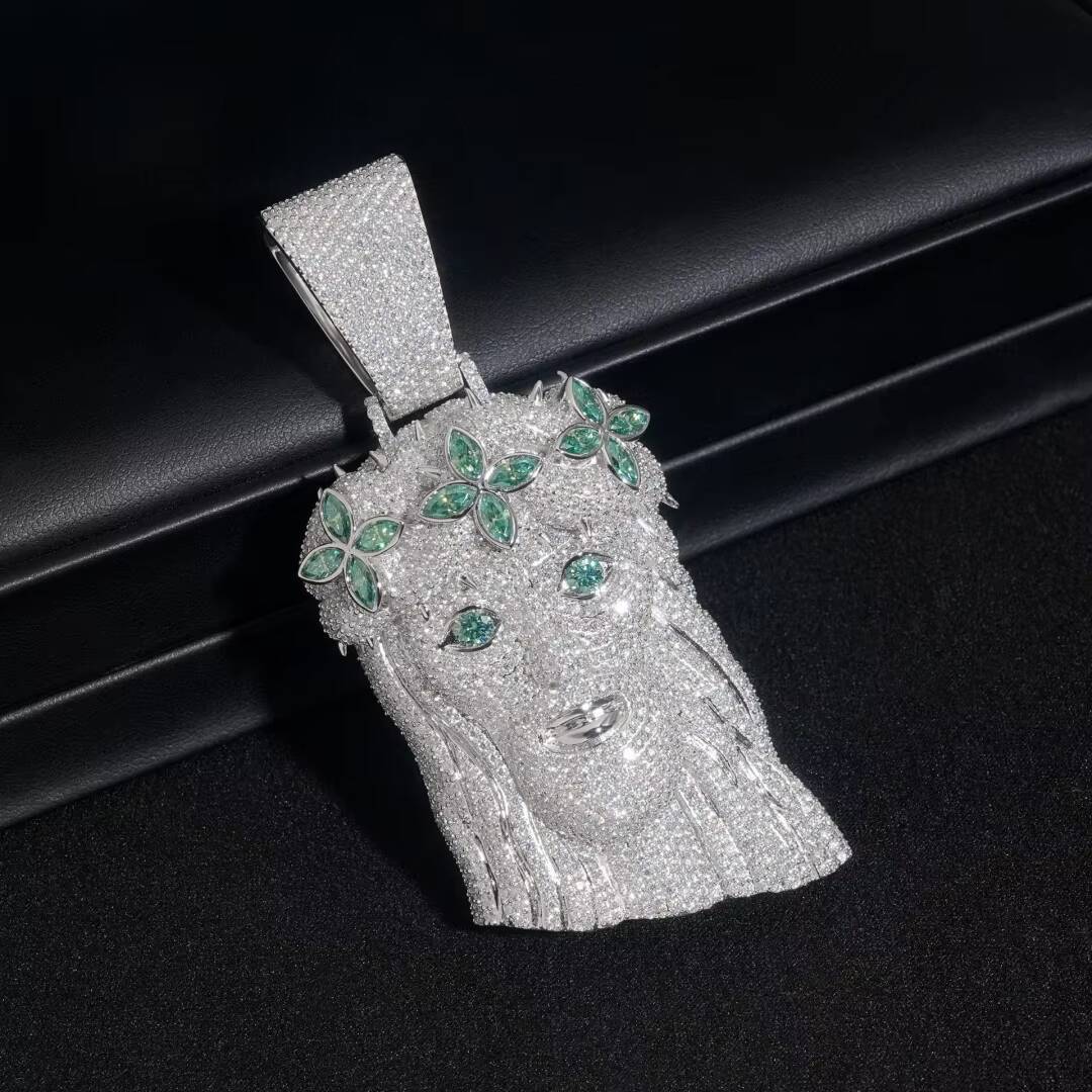 Custom 3D Luxury Jewelry Fine 925 Silver White Gold Iced VVS Moissanite Jesus Pendant with Diamond Tester Charm Pendants