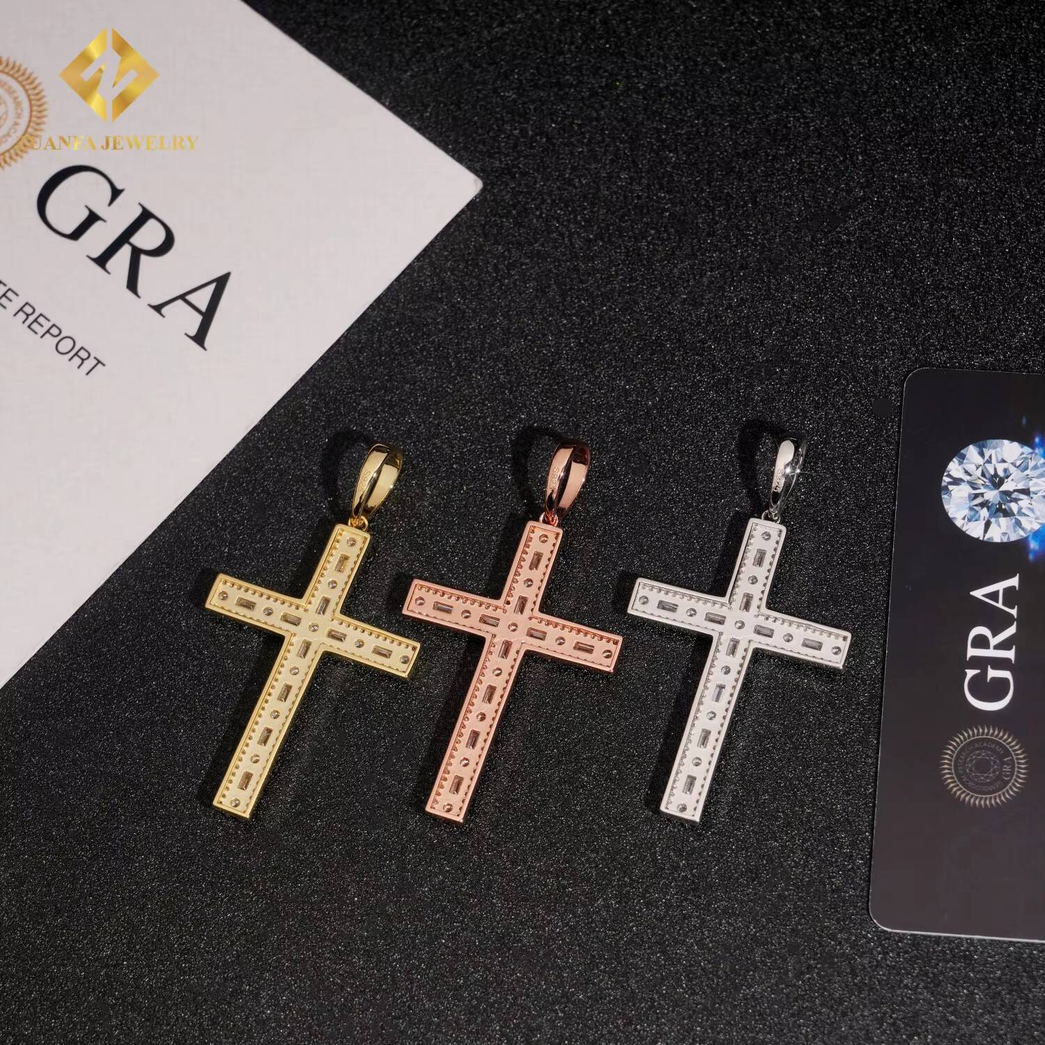 New Products HipHop Ice Out Moissanite Cross Pendant 925 Sterling Silver Pendant for Men Pass Diamond Tester Jewelry with GRA