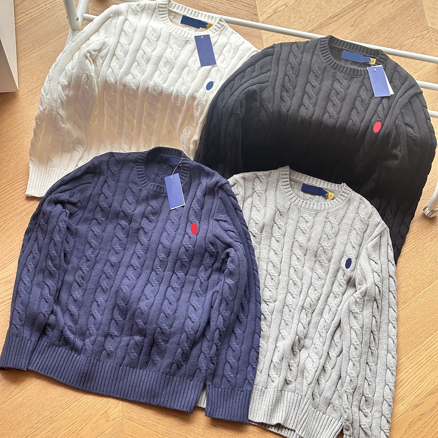 Designer Knit Top Men's Crew Neck Chunky Cable-Knit Solid Color Long-Sleeve Sweater Unisex Sizes S-XL