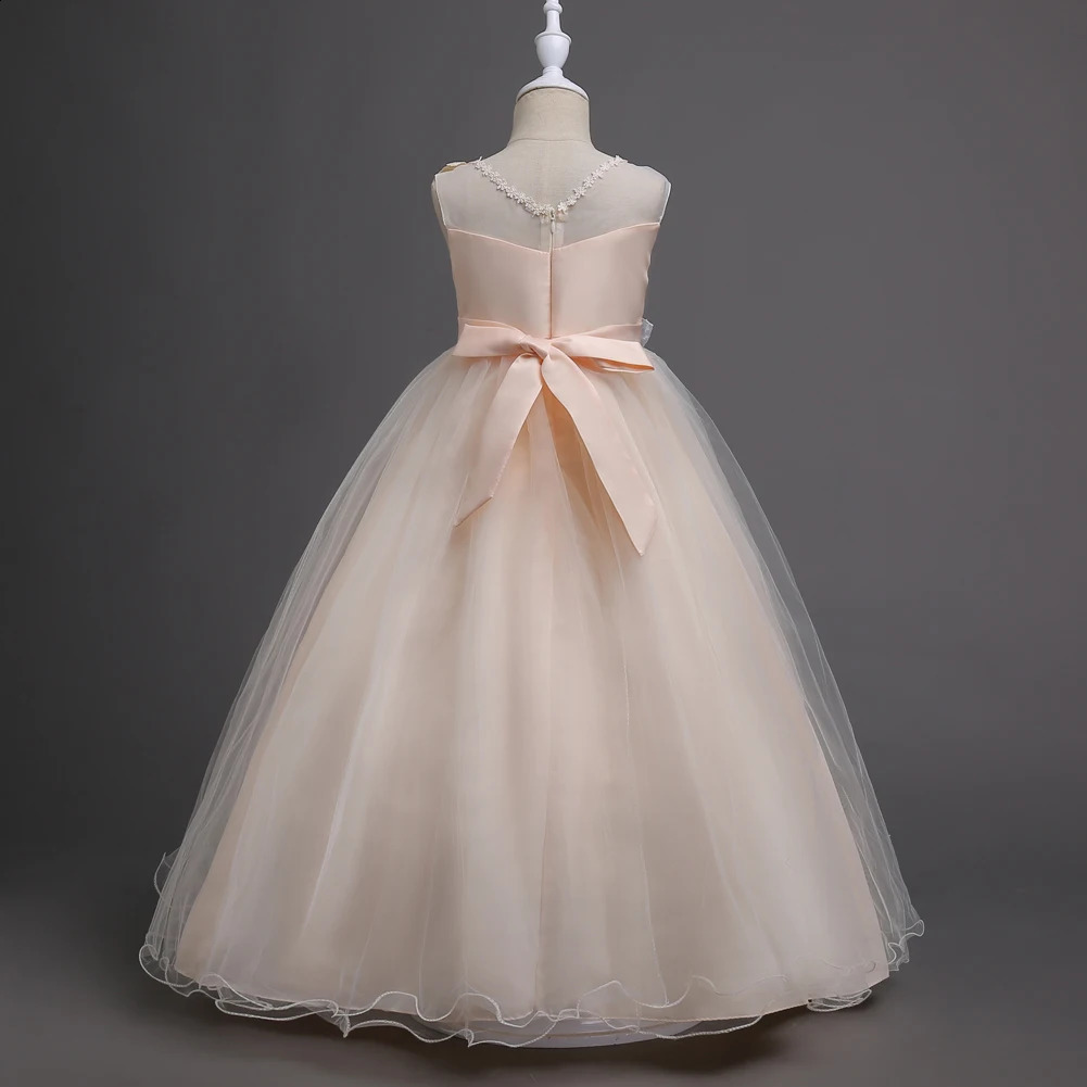 White Sleeveless Floral Girl Long Princess Dress 4 To 14 Year Girls Birthday Communion Party Dresses 251023