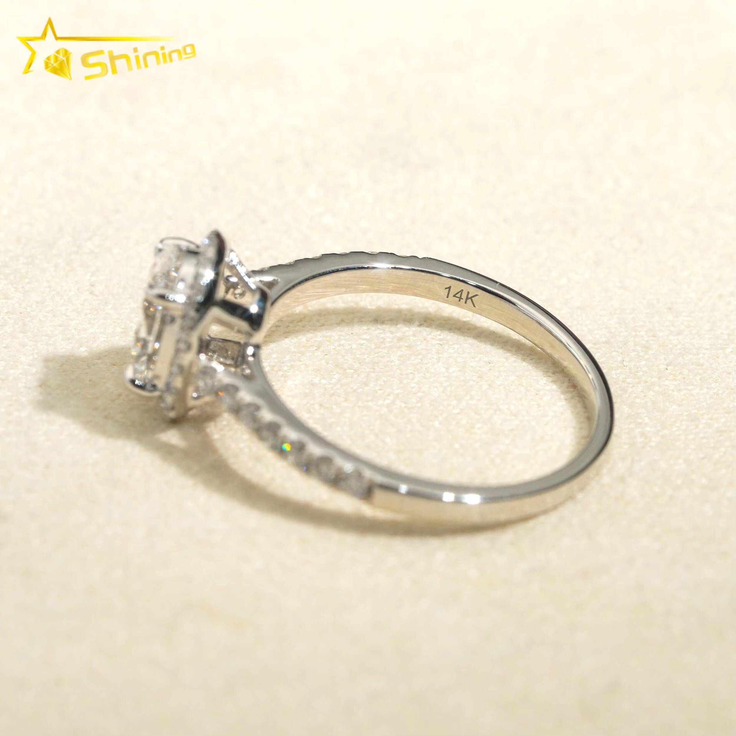 Fine Jewelry Micro Pave 14k Solid Gold Lab Grown Diamond CVD Ring Oval Shape Halo VVS2 Engagement Rings