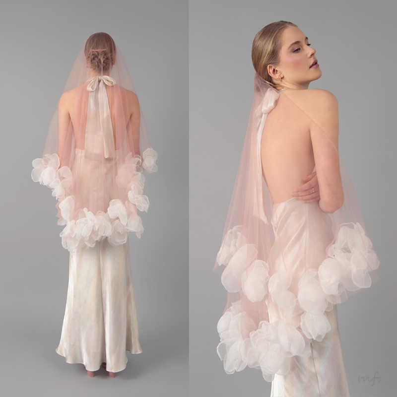 Elegant Wedding Veil Two Layer Lace Handmade 3D Flower Elbow Length Bridal Veil Soft Tulle Brides Wedding Accessories