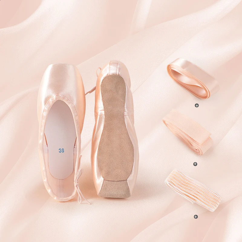 Professional Ballet Pointe Shoes With Genuine Leather Sole Women Satin Ballet Shoes With Ribbons For Professional Ballerina 251023ww