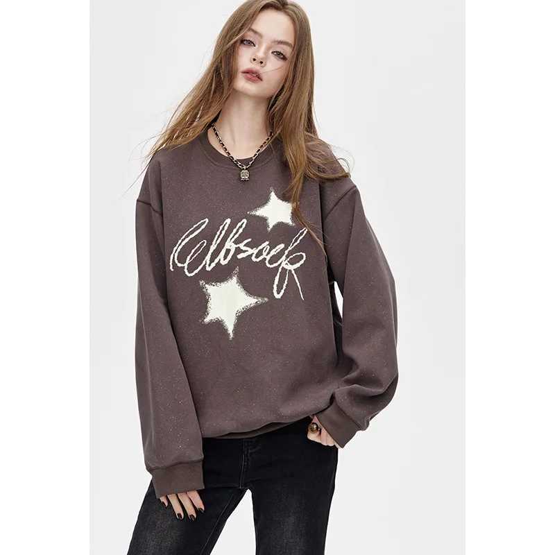 2025 Autumn New Arrivals Casual Oversize Star Print Crew Neck Sweatshirt Streetwear For Woman J251028