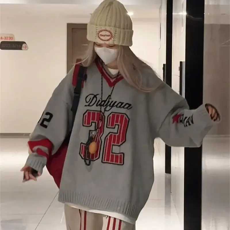 Limiguyue Korean Vneck Wool Sweater Women Digital Jacquard Knit Pullover Autumn Winter Fashion Runway Loose Jumper Design 427P J251028