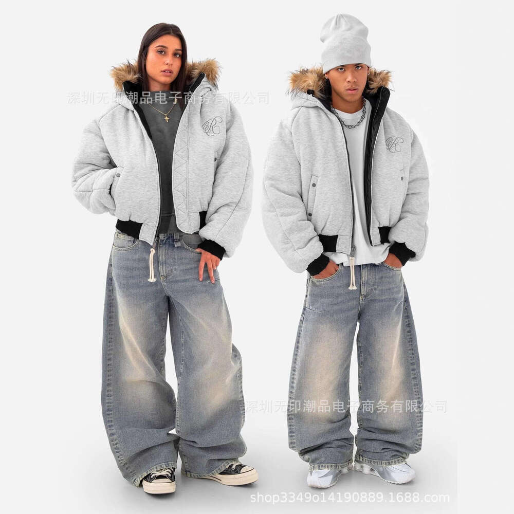 Winter Hooded Sweatshirt with Plush Hat Fashionable Unisex Reversible Street Hoodie