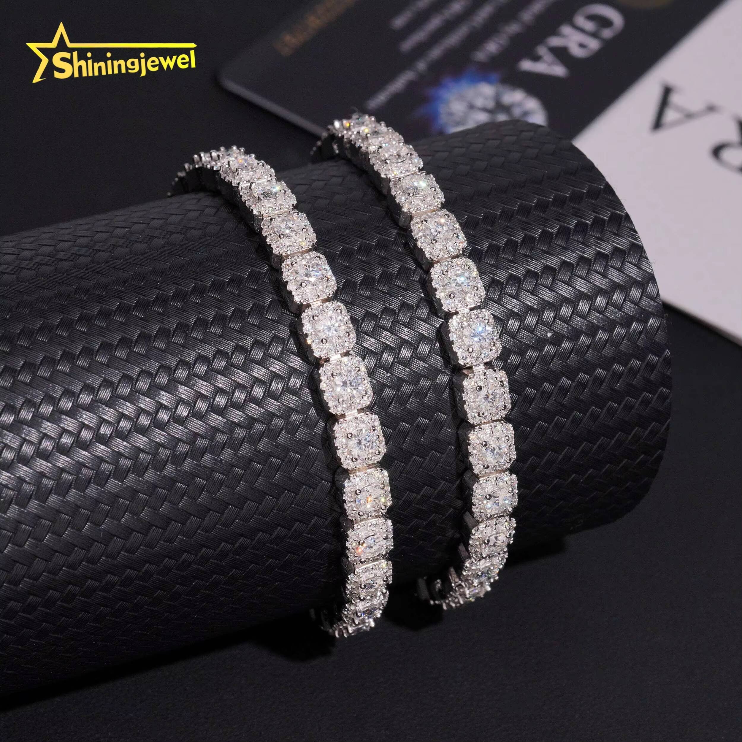 6mm Moissanite Tennis Chain Hip Hop Jewelry Iced Out Moissanite Bracelet Women 925 Silver TableTennis Engraved Gift