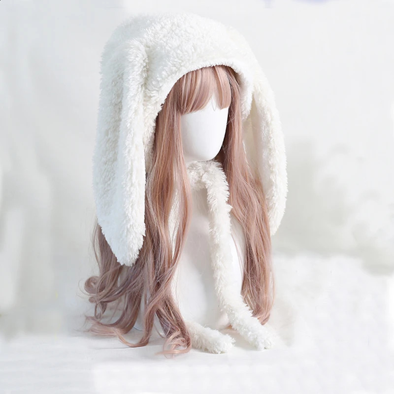 Japanese Loppy Bunny Eared Rabbit Cap Lolita Girl Earmuffs Cap Sweet Cute Rabbit Ears Plush Warm Winter Fleece Hats 251027