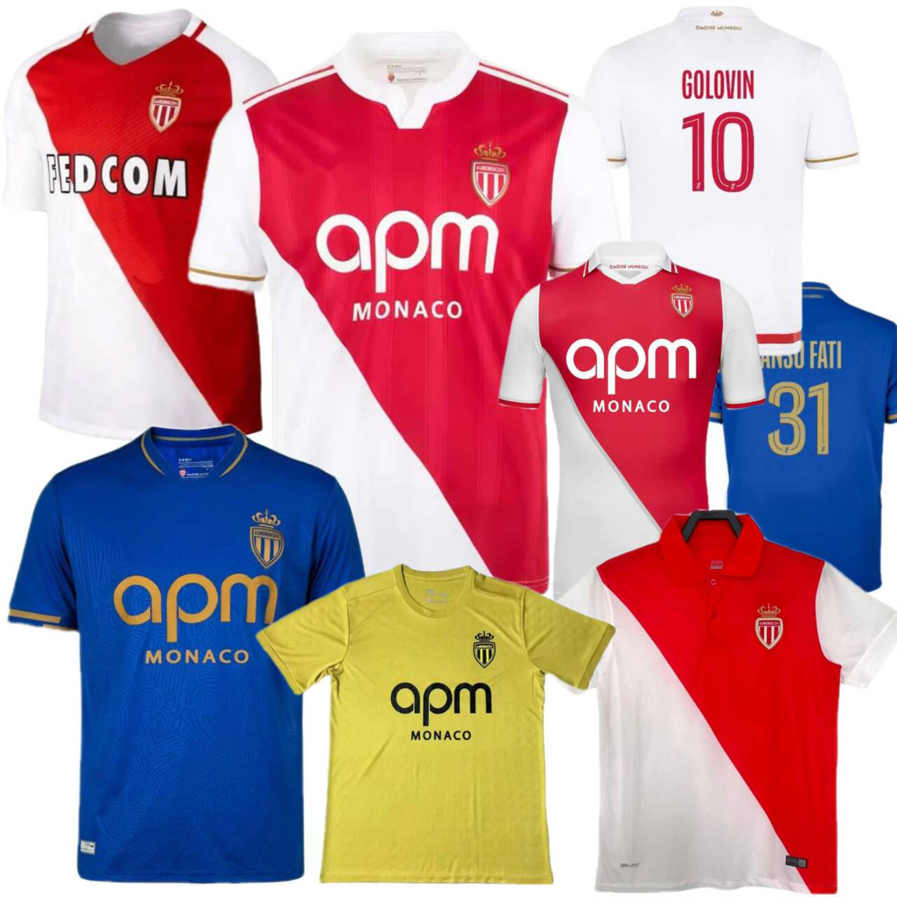 Retro classic 97 98 16 17 25 26 Monaco FC soccer jerseys ZAKARIA MINAMINO AKLIOUCHE EMBOLO BALOGUN HENRY FALCAO GOLOVIN POGBA 2025 2026 football shirt