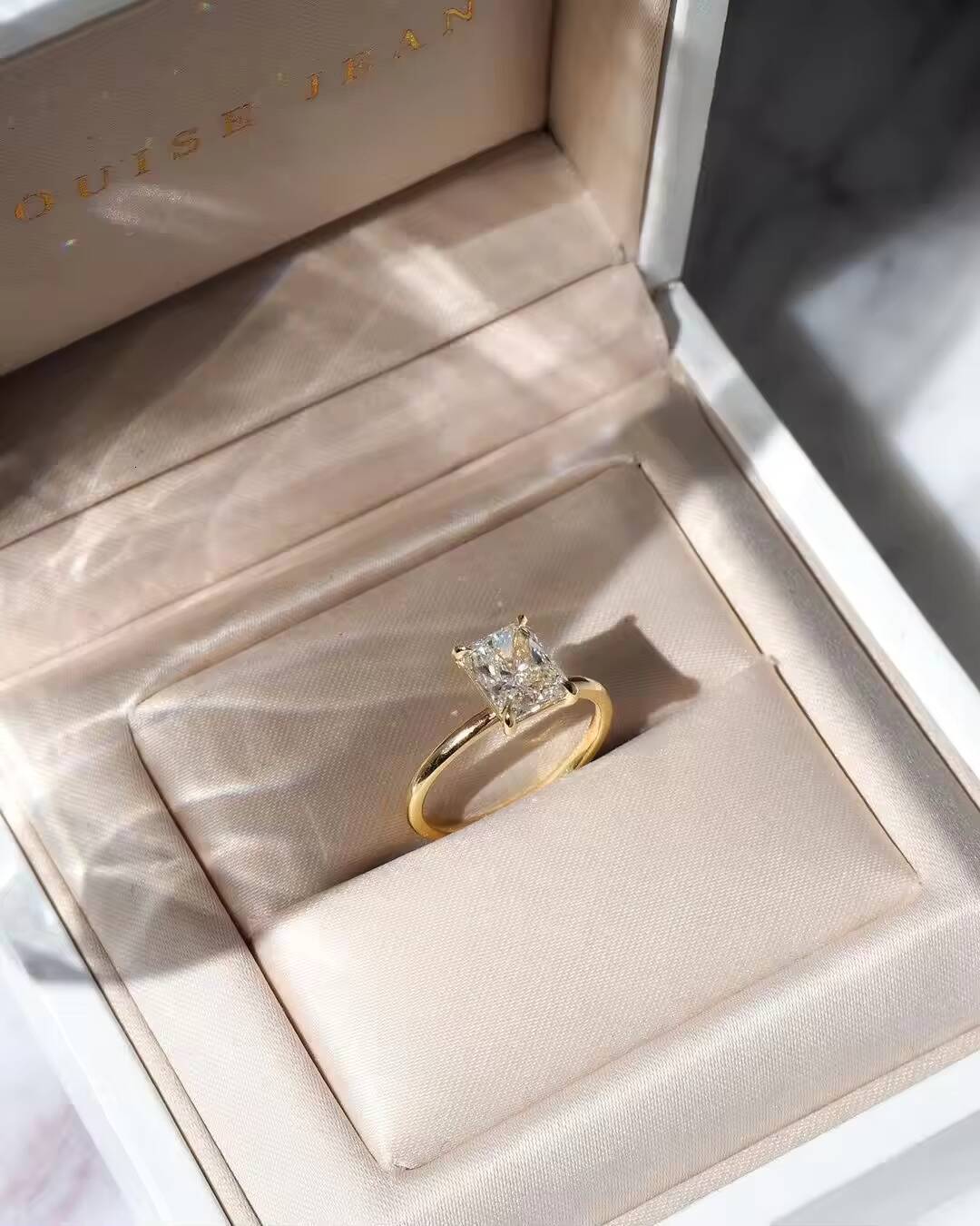 14K Yellow Solid Gold 9x7mm 3Carat Ice Out Radiant Cut Moissanite Engagement Ring Wedding Gold Plated Rings for Women