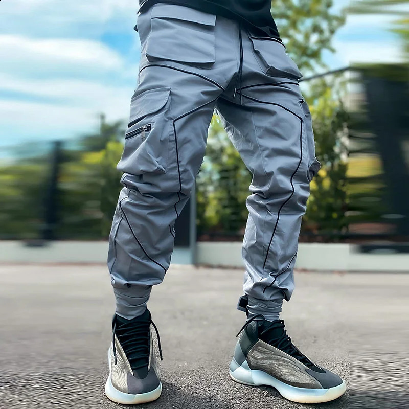 Mens Gym Joggers Casual Pants Sweatpants Fitness Trousers Hip Hop Cargo Male Streetwear Men Reflect Sports Trackpants 251027