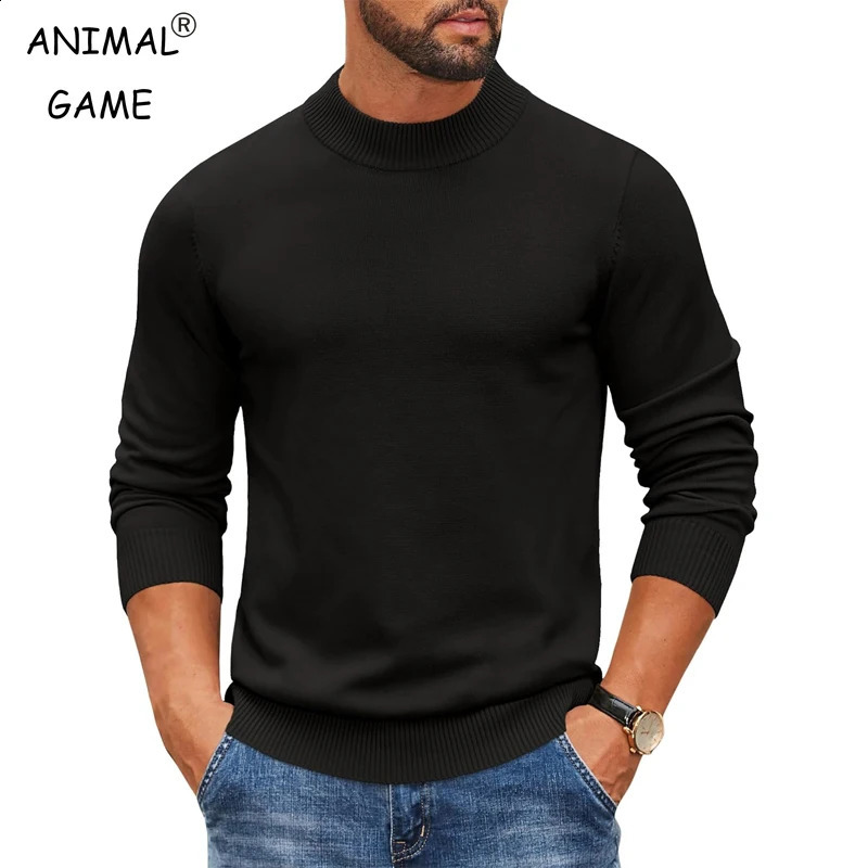 Mens Mock Turtleneck Ribbed Knit Pullover Sweater Casual Heavyweight Slim Fit Dress Sweater Warm Jumper Thermal Streetwear 251020