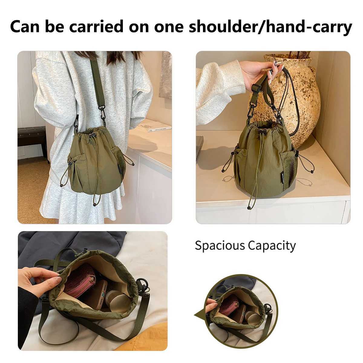 KStyle Niche Nylon Bag for Women 2025 Lightweight and Versatile Ins Crossbody Bag Drawstring Bucket Mobile Phone BagW251028