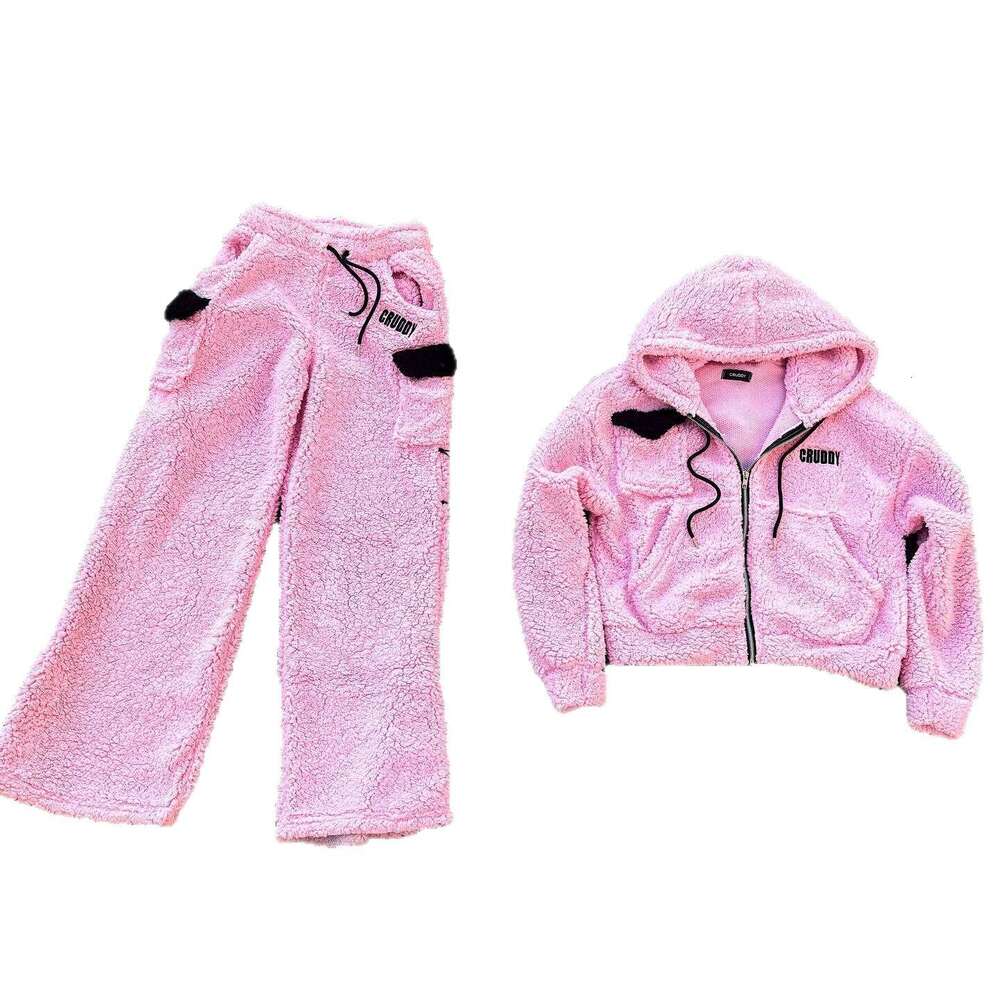 Y2K American Street Style Winter Unisex Loose Fleece Warm Set