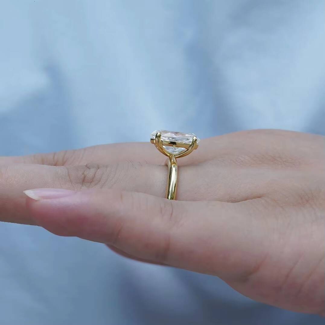 AU585 Finger Ring 14k Pure Yellow Gold 3CT 711mm Oval Ice Crush Cut Moissanite Engagement Ring for Girl Women