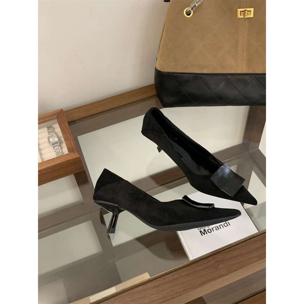 2025 New Autumn Women's Designer High Heels - French-Style Elegant Pointed-Toe Pumps, Shallow Mouth & Metal Buckle Detail