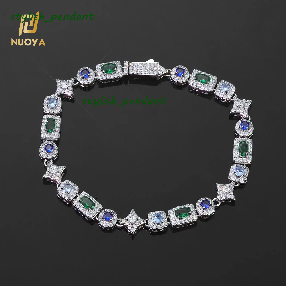 6mm Iced Out Diamond Star Chain Bracelet Colorful Geometric Moissanite Brass Hip Hop Fine Jewelry