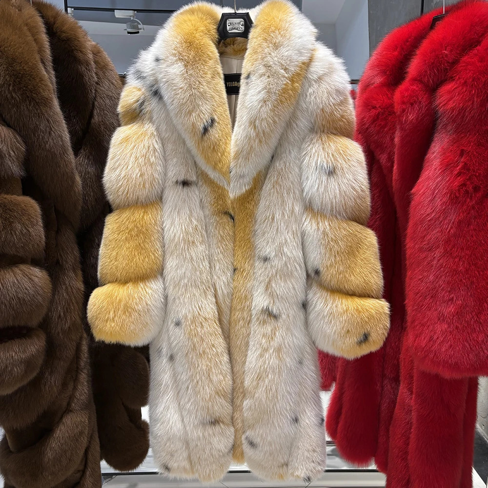 YOLOAgain High Quality Long Real Fox Fur Jacket Coat Women 2025 Winter Warm Natural Fur Coat Female 251027