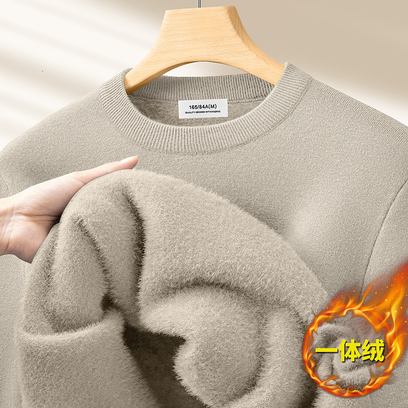 Winter One-piece Modal Men's Designer Sweater Crew Neck Sweater New Fleece-lined Thickened Knitted Wool Warm Base Shirt