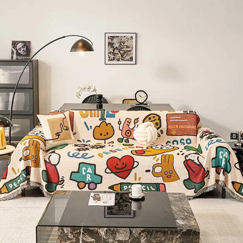 Cartoon Sofa Cover Reversible Stretchable NonSlip Slipcover for LShaped 2 3 4 Seater Couch C251028