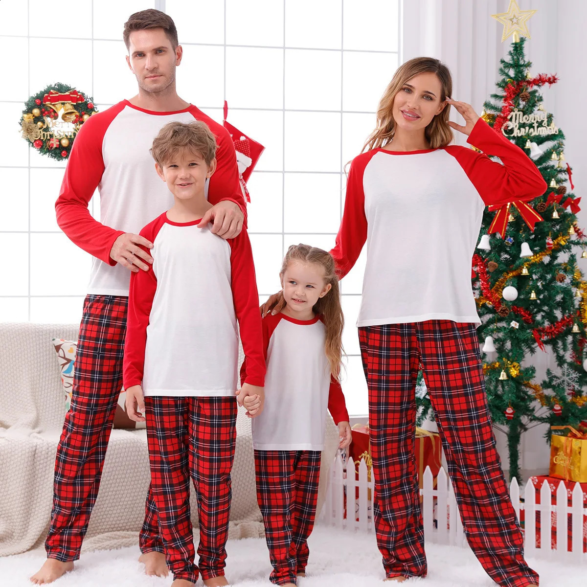 Year Clothes Christmas Family Matching Outfits Mom Dad Kids Pajamas Set DIY Blank 2 Pieces Clothing Sets Xmas Look Pjs 251027