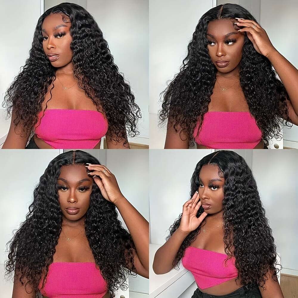 Women's 13X6 HD Transparent Frontal Pre-Plucked Density Water Wave Curly Human Hair Wig With Natural Looking Hairline, Wet Wavy Texture, Breathab