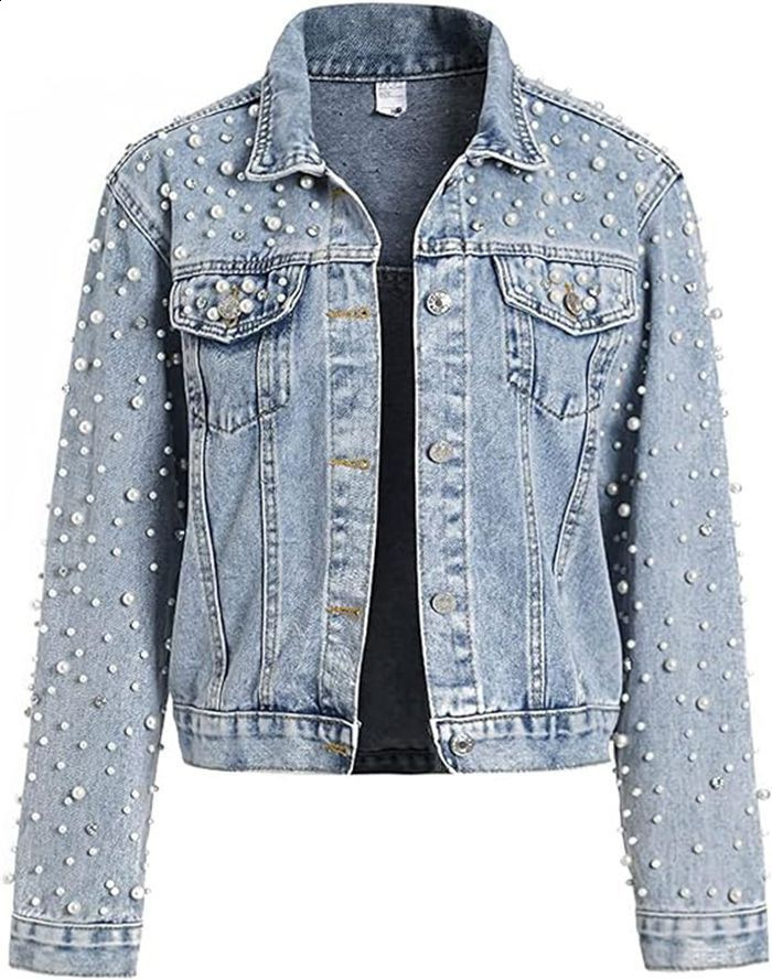 EWQ Streetwear Patchwork Rivet Denim Jacket Women Fashion Lapel Long Sleeve Loose Coats Female Outerwear Autumn Trend 240824