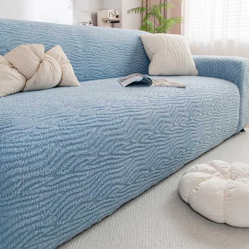 Striped Jacquard Sofa Cover for Living Room Soft Velvet Warm Furniture Protector for Winter Removable EasyCare Home Accessories C251028