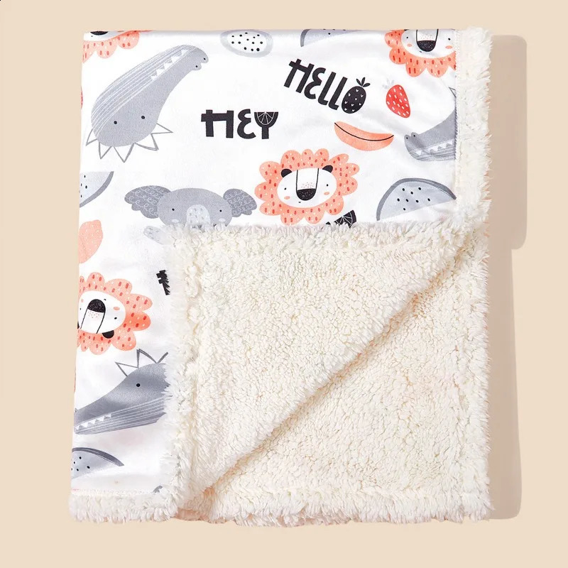born Autumn Winter Printed Doublelayer Thick Lamb Wool Blanket Cartoon Children Blanket Baby Stroller Blanket Nap Blanket 251027