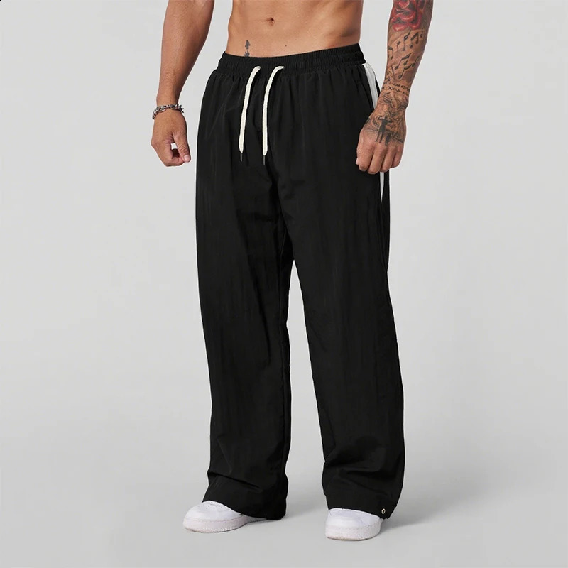 Autumn Track Pants Mens Loose Casual Wide Leg Trendy Sports Splicing Breathable American 251027