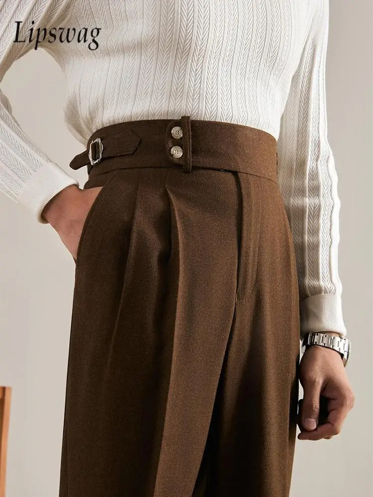 Spring Fall Stylish Mens Trousers Naples Style Vintage Belt Buttoned Design Suit For Men Casual Solid Color Pants 251027