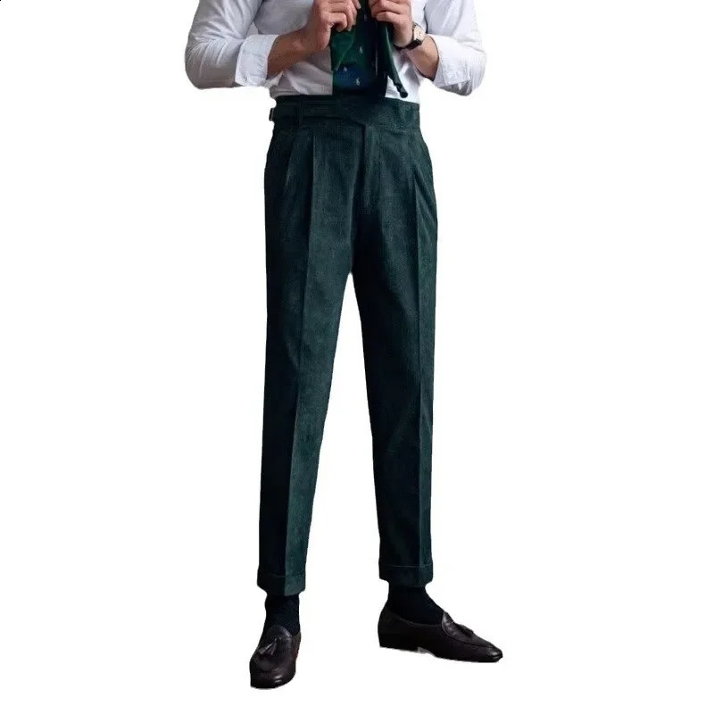 HighWaisted StraightLeg Corduroy Pants Casual Luxury British Business Vintage AutumnWinter Trousers Trendy Mens Suit 251027