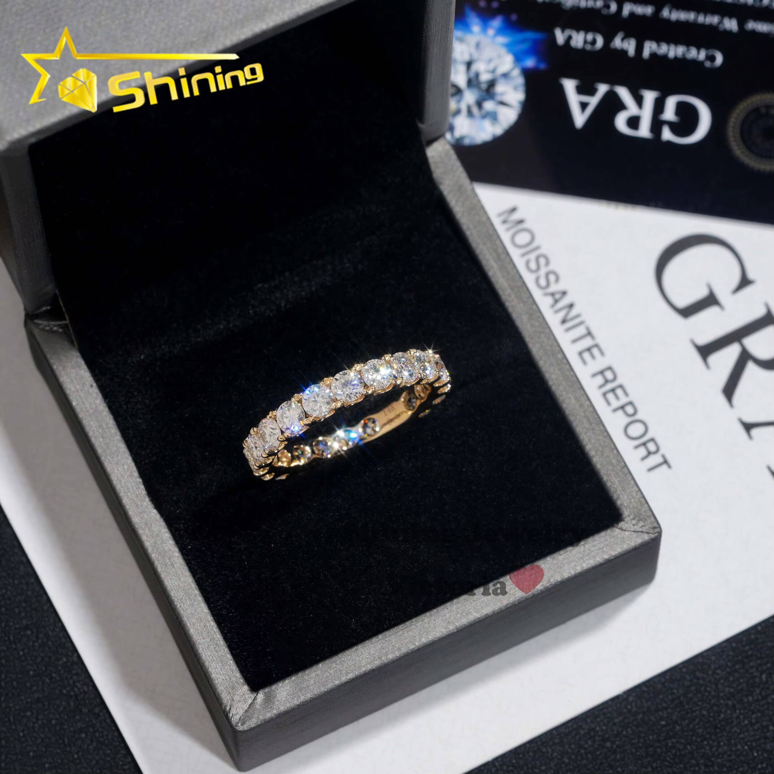 Luxury 3MM 10K 14K 18K Solid Gold Moissanite Diamond Eternity Engagement Ring Iced Out VVS Round Brilliant Cut Band Rings Women