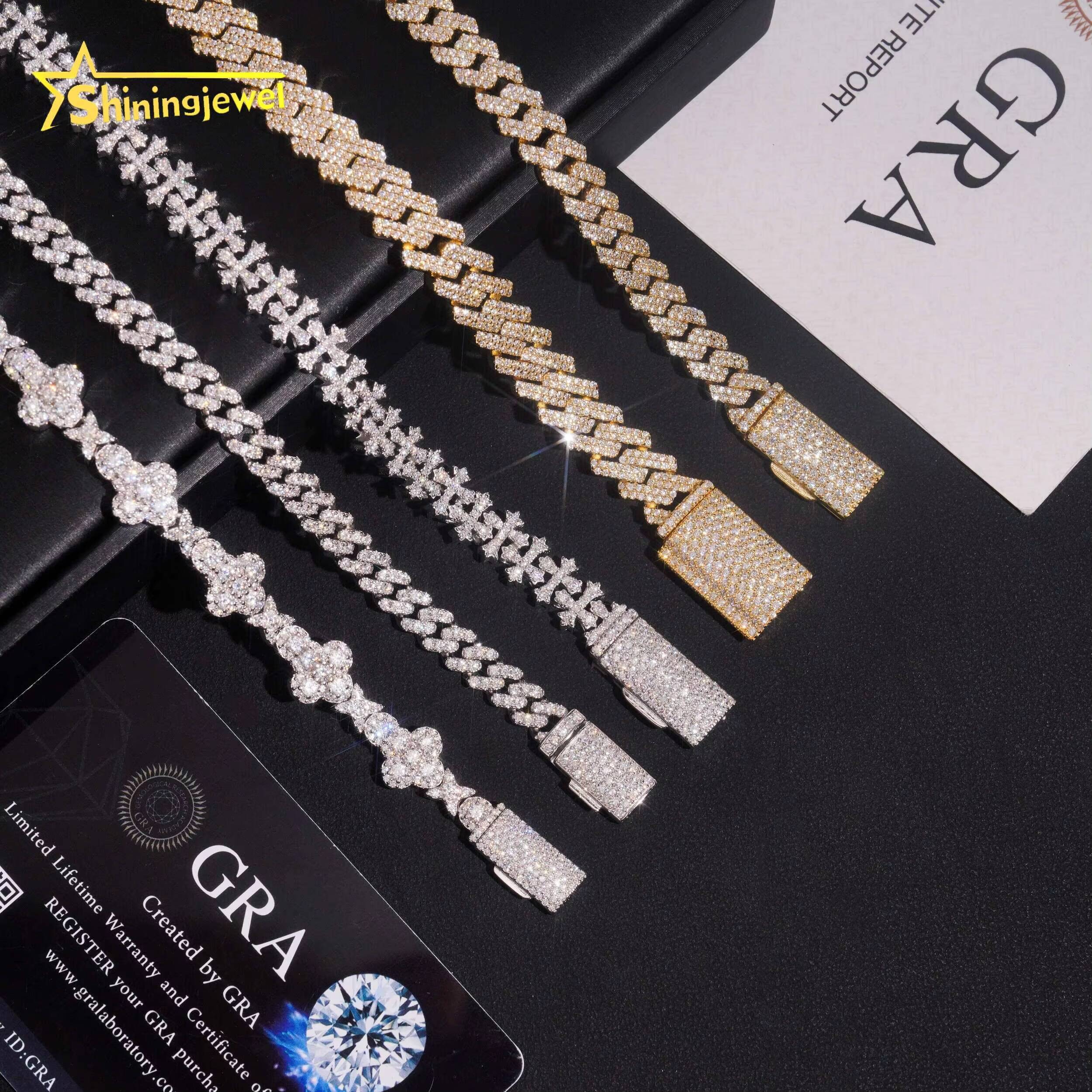 Hot Sale Iced Out Cuban Link Bracelet 925 Sterling Silver Gold Plated Pass Diamond Test VVS Moissanite Cuban Bracelet