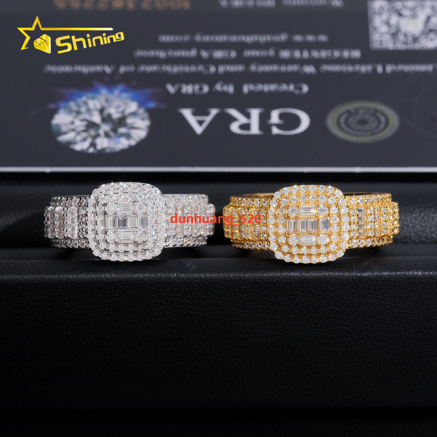 Factory Price GRA Certificate High Quality Solid 925 Silver Gold Plated Fine Jewelry Iced Out Hip Hop Ring Moissanite Men Rings