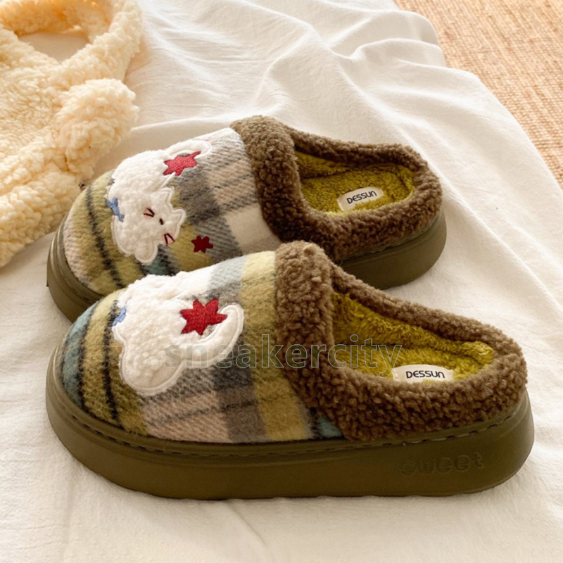 designer slides cozy warm cotton slippers stylish ladies winter indoor outdoor fuzzy cartoon slippers soft faux fur flats home shoes size 36-41