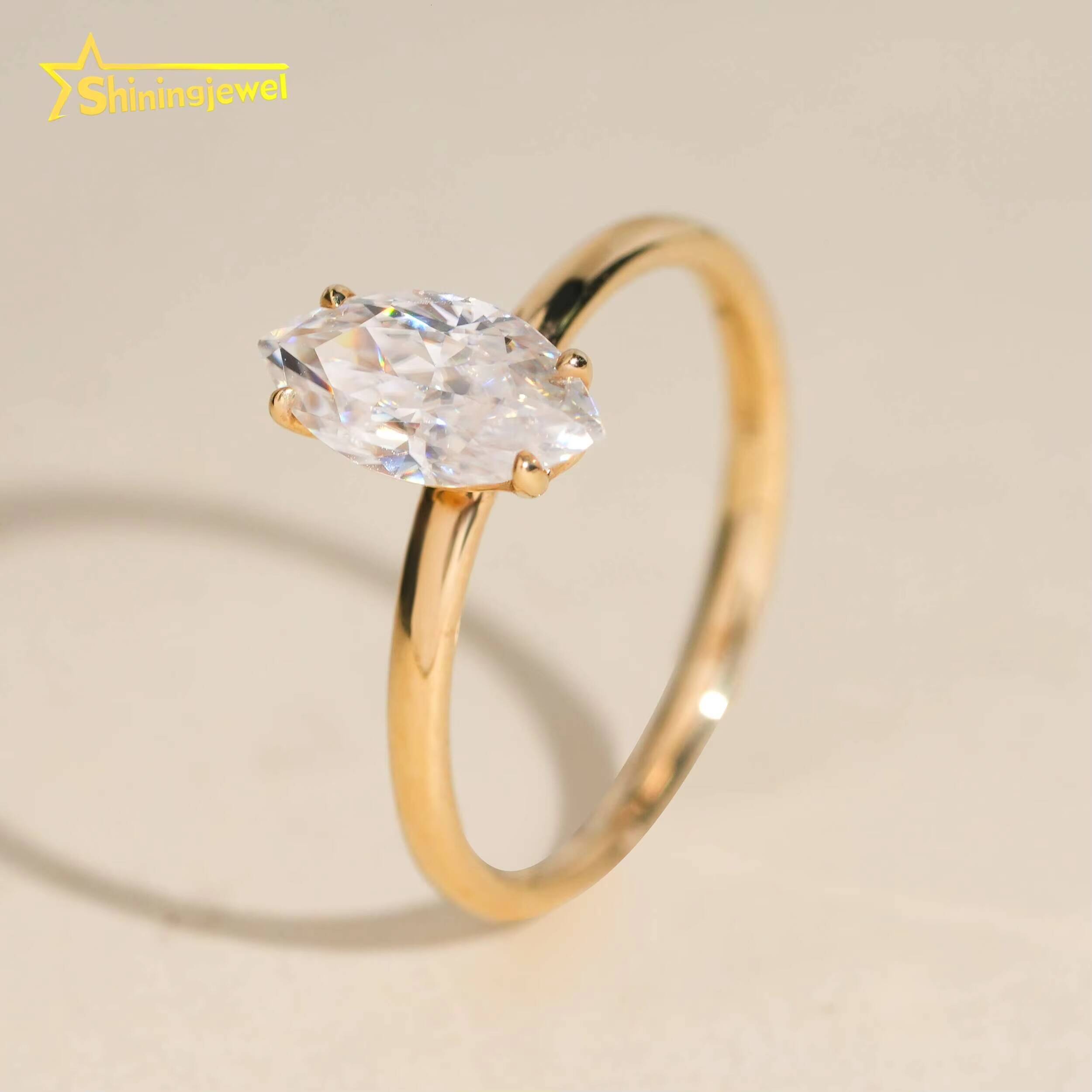 Elegant 14K Solid Gold Ring Marquise Cut Moissanite Diamond Engagement Wedding Rings for Women Solitair Ring