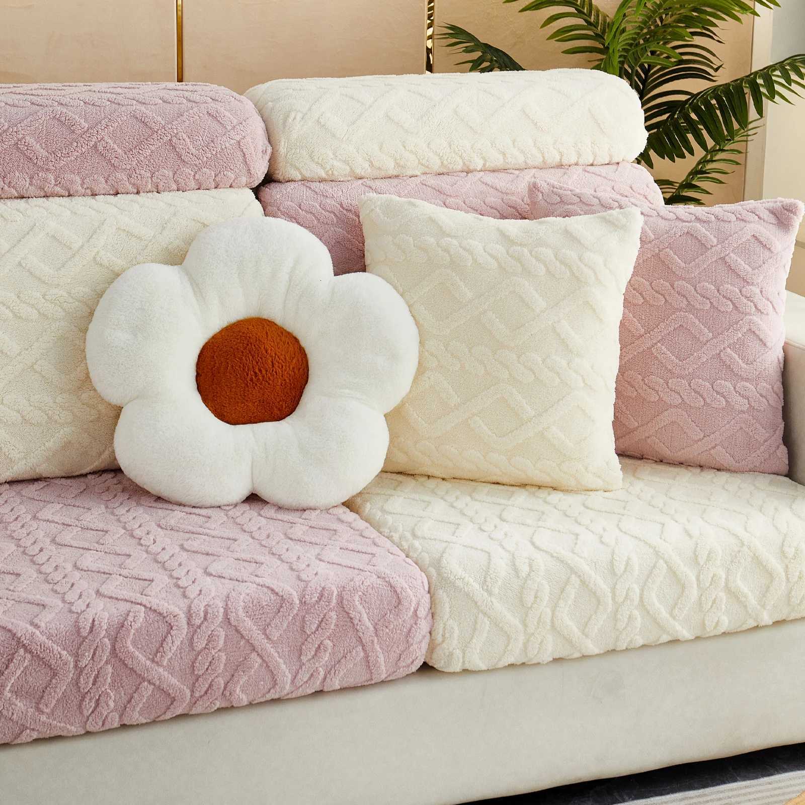 Thicken Taffel Velvet Seat Cushion Cover Elastic Jacquard Sofa Cover Adjustable Removable Furniture Protector for Pets Kids C251028