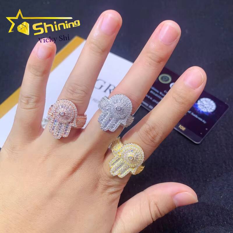 Fine Jewelry New Design 925 Sterling Silver Hamsa Style Moissanite Ring Custom Iced Out Men Hip Hop Rings