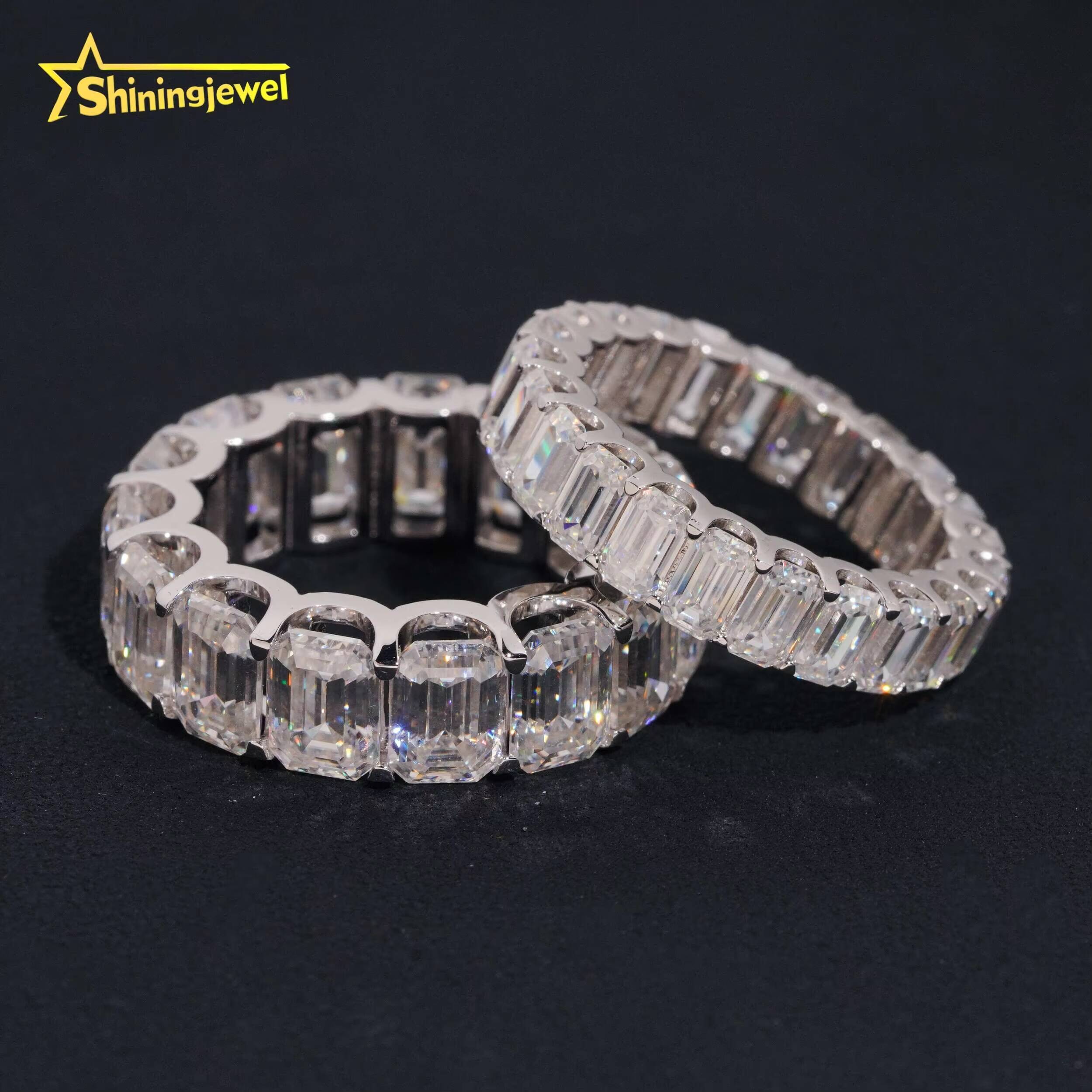 Wedding Jewelry VVS Moissanite Bands Bling 925 Sterling Silver 5x7 3x5 Emerald Eternity Band Ring Engraving Service Available
